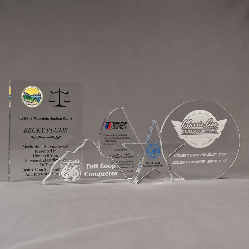 Grouping of different shaped Aspect™ Acrylic Awards